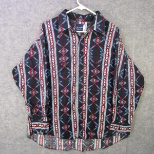 Vintage Wrangler Shirt Mens Extra Large Black Aztec Western Pearl Snap 90s Rodeo
